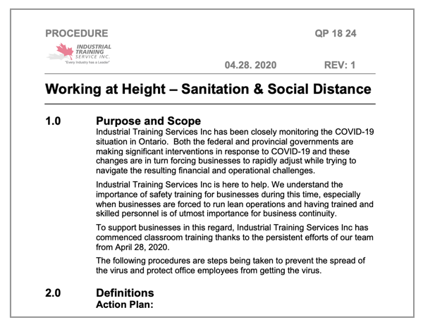 working at height - sanitation and social distance